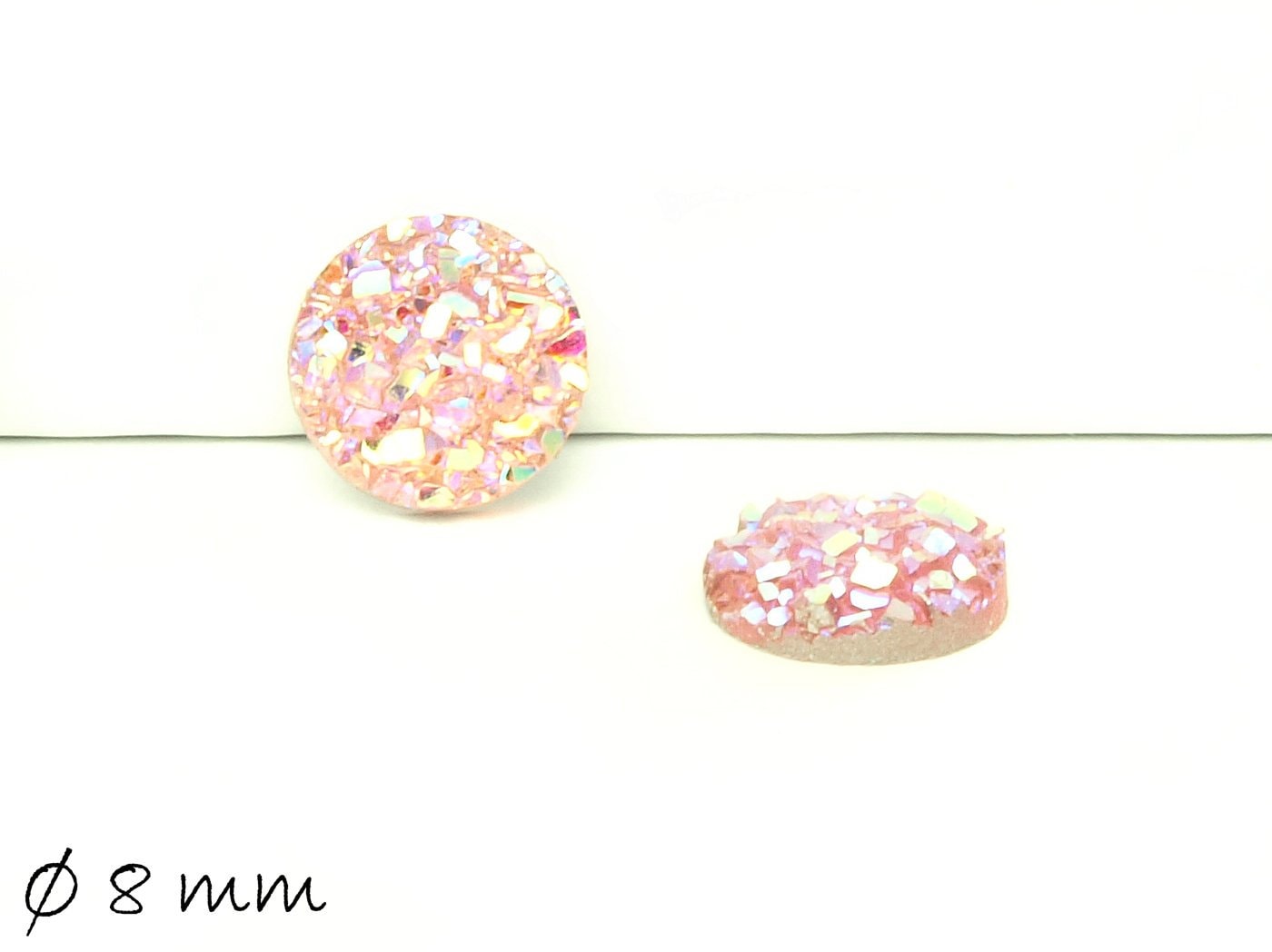 8 Stück runde Resin Cabochons Druzy-Imitat 8 mm, rosa