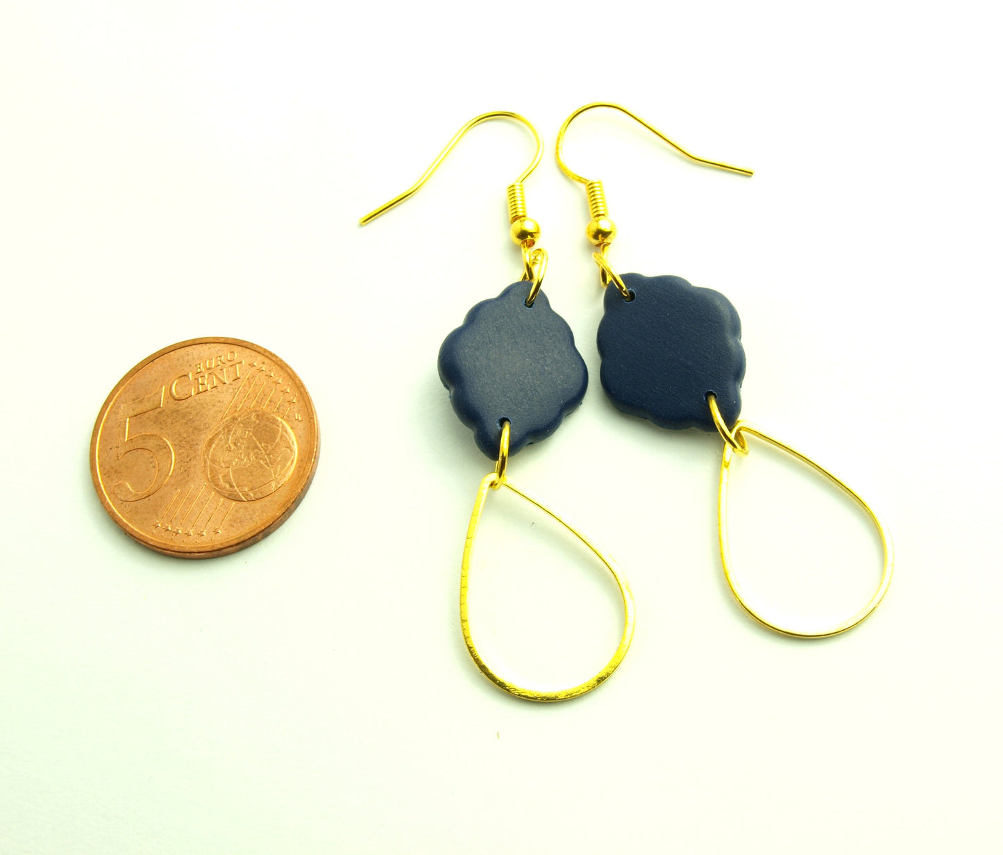 Statement Ohrringe Polymer Clay blau golden Ohrhänger nach Wahl