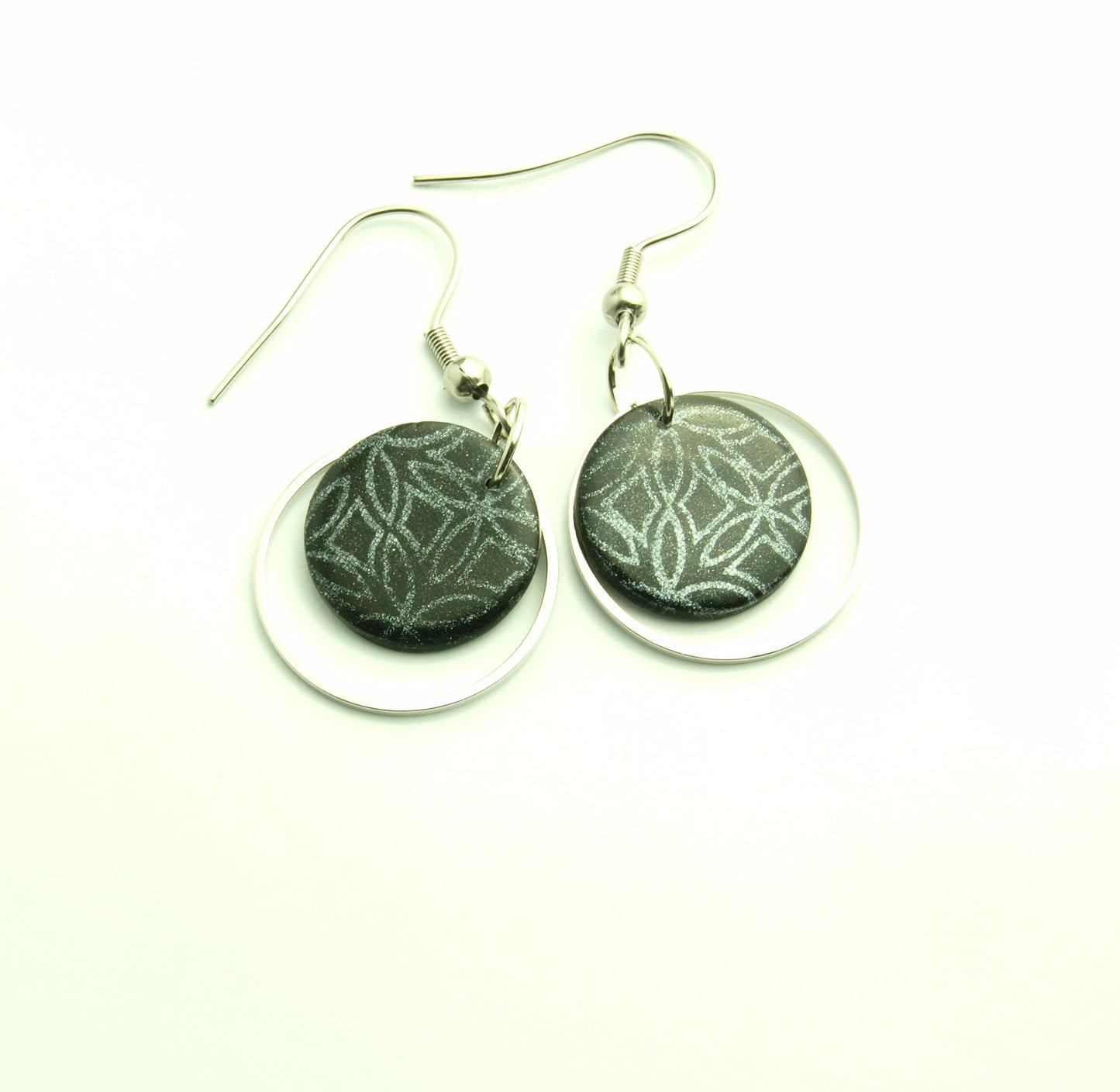 Statement Ohrringe Polymer Clay silber schwarz ethno Ohrhänger nach Wahl