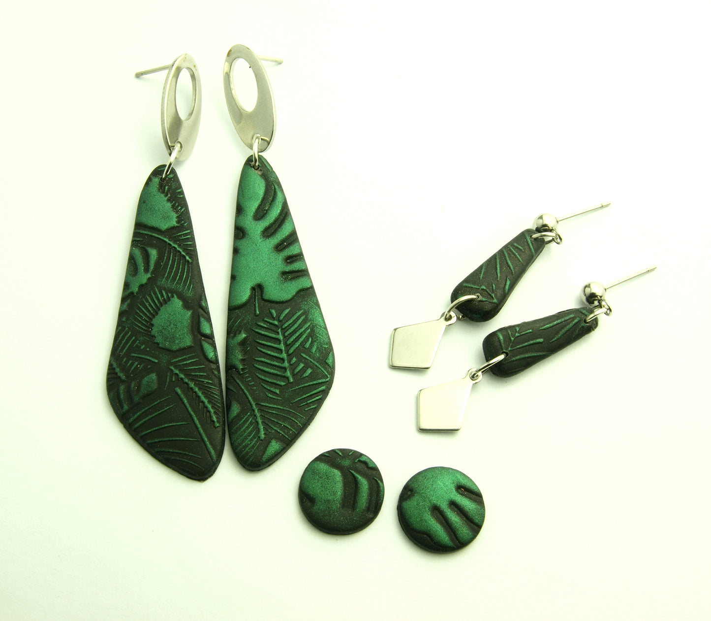 Statement Ohrringe Polymer Clay Blätter Muster grün schwarz ethno nach Wahl