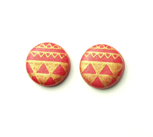 Ohrstecker Retro Muster Dreiecke geometrisch rot gold Polymer Clay Fimo Ohrringe Stecker nach Wahl