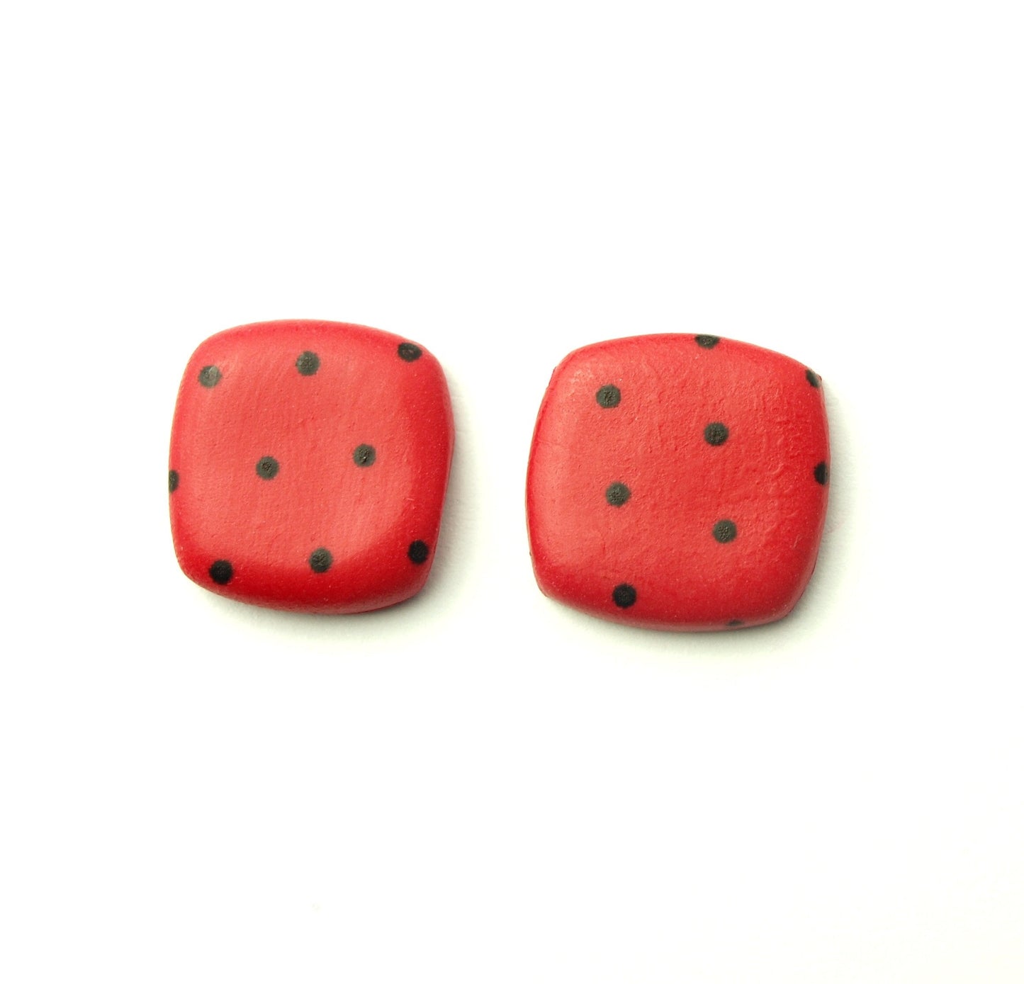 Ohrstecker Retro Muster Punkte Polka Dots rot schwarz Clay Ohrringe Stecker nach Wahl