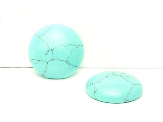 2 Stück Cabochons, synthetischer Türkis, 20 mm, hellblau