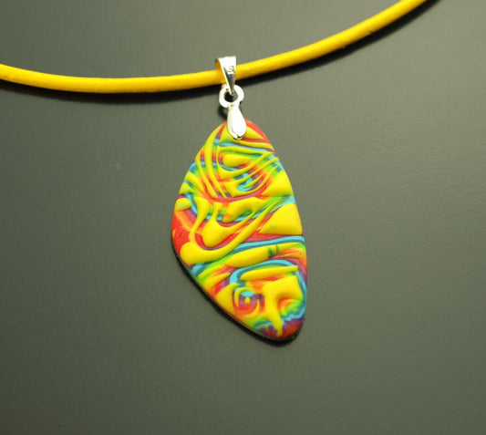 Surferkette Leder Anhänger bunt farbig Muster Mandala Polymer Clay Kette Lederkette nach Wahl