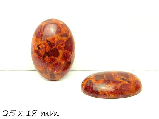 1 Stück synthetischer Cabochon bestehend aus Jade 25 x 18 mm, rot-orange