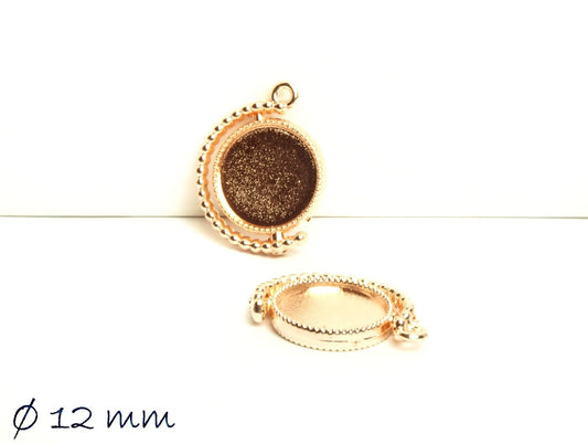 2 Stück drehbare Anhänger/ Medaillons mit Cabochonfassung, 12 mm, rose gold