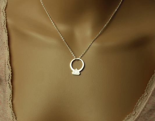 Kette Edelstahl Ring mit Diamant geometrisch Schmuck silbern
