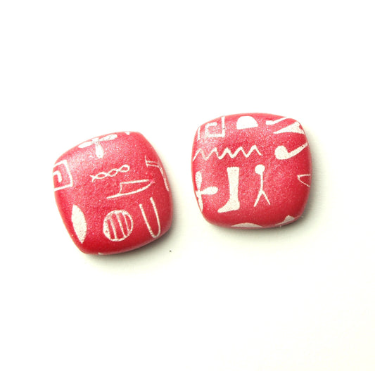 Ohrstecker Retro Muster rot weiß Polymer Clay Fimo Ohrringe Stecker nach Wahl