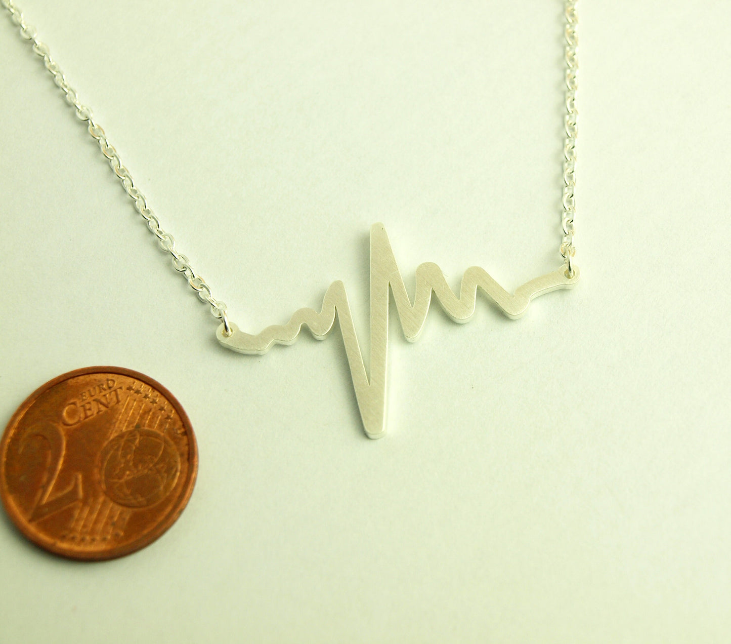 Kette Edelstahl Herzschlag Herz Puls Elektrokardiogramm Anhänger silbern