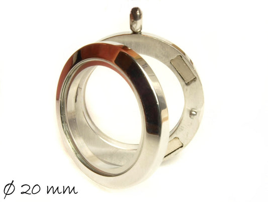 Floating Glas memory locket Klappmedaillon platin 20 mm