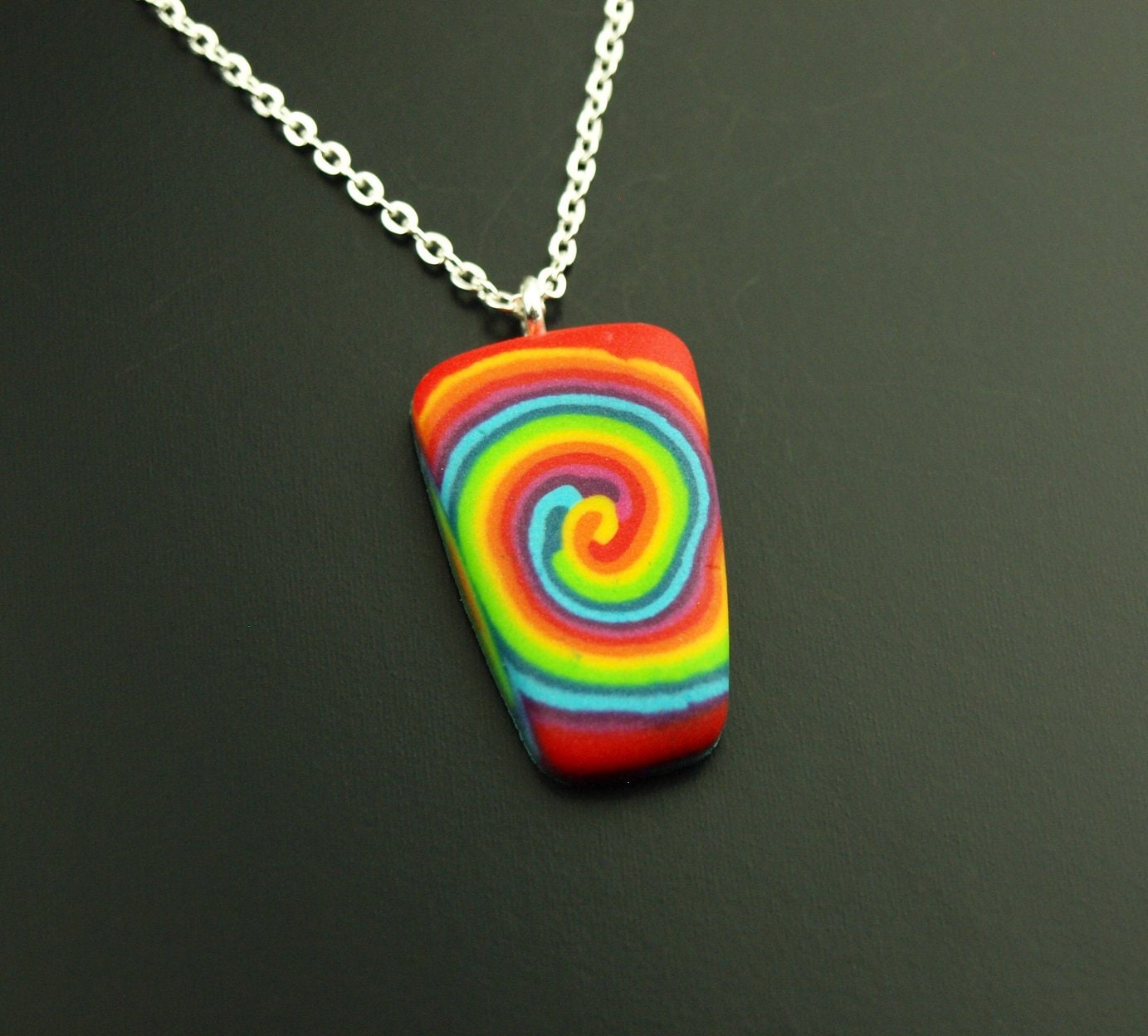 Kette Leder Polymer Clay farbig bunt Regenbogen retro Muster nach Wahl