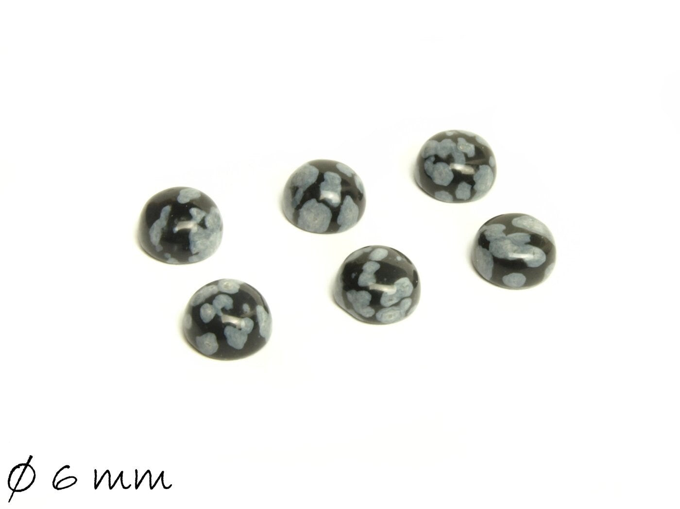 2 Stück Edelstein Cabochons, Schneeflocken Obsidian, 6 mm