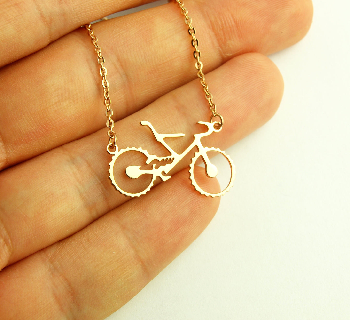 Kette Fahrrad Rad fahren Sport Edelstahl Anhänger rosé golden