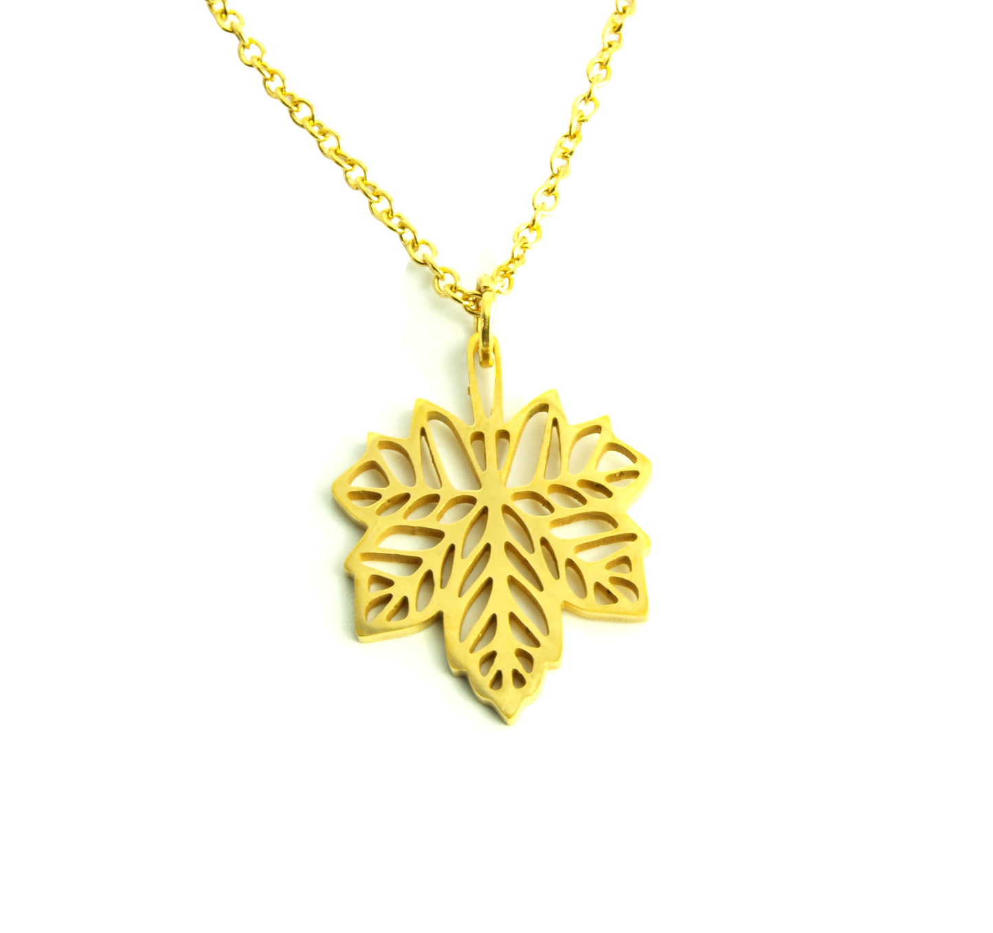 Kette Edelstahl Ahorn Blatt Ahornblatt Anhänger Baum golden