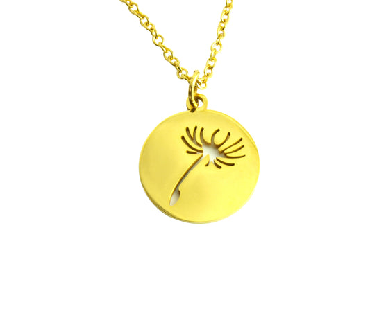 Kette Pusteblume aus Edelstahl golden Anhänger Blüte Blume Kreis rund