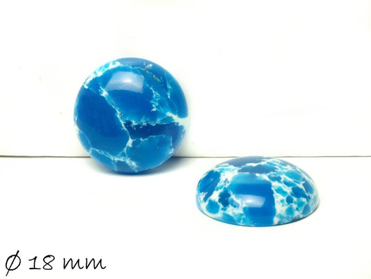 2 Stück Edelstein Cabochons, synthetischer Türkis, 18 mm, blau, weiß