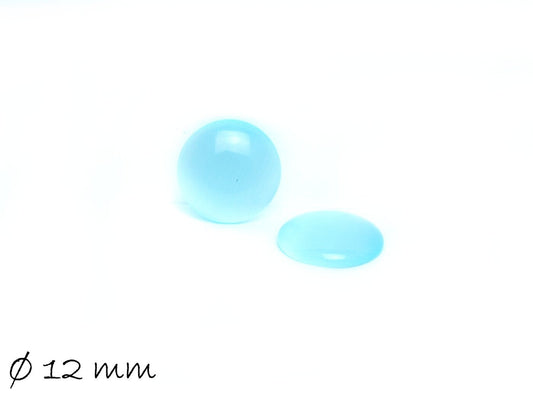 10 Stück Cateye Glas Cabochons, rund, Ø 12 mm, hellblau