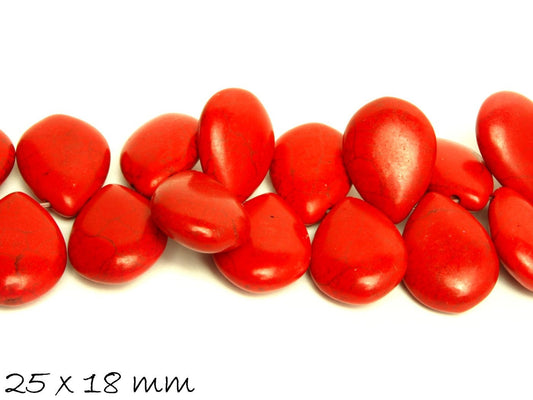 10 Stück Perlen synthetischer Türkis Tropfen in rot, 25 x 18 mm