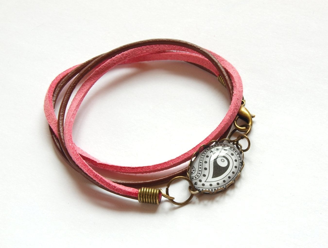 Wickelarmband nach Wahl Leder Cabochon Retro rosa braun rot