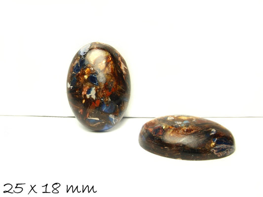 1 Stück Edelstein Cabochon, synthetischer Regalit, 25 x 18 mm, blau, gold