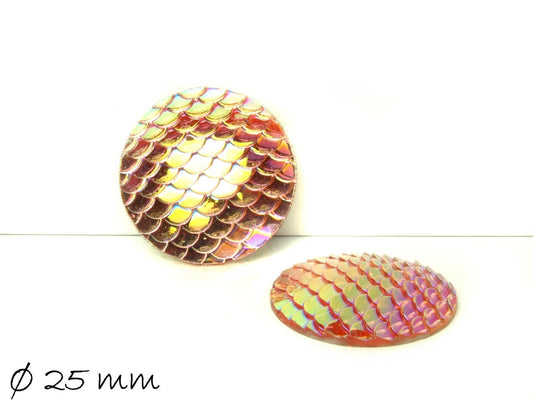 4 Stück runde Resin Cabochons, Fischhaut, Ø 25 mm, pink