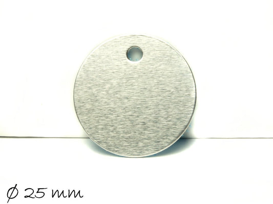 4 Stück runde Aluminium Stempel Plättchen, silber, Ø 25 mm