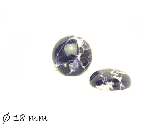 2 Stück Cabochons, synthetischer Türkis, 18 mm, lila, weiß