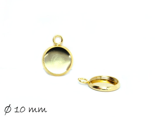 2 Stück Anhänger mit Fassung für Cabochons, Edelstahl, Gold, 10 mm