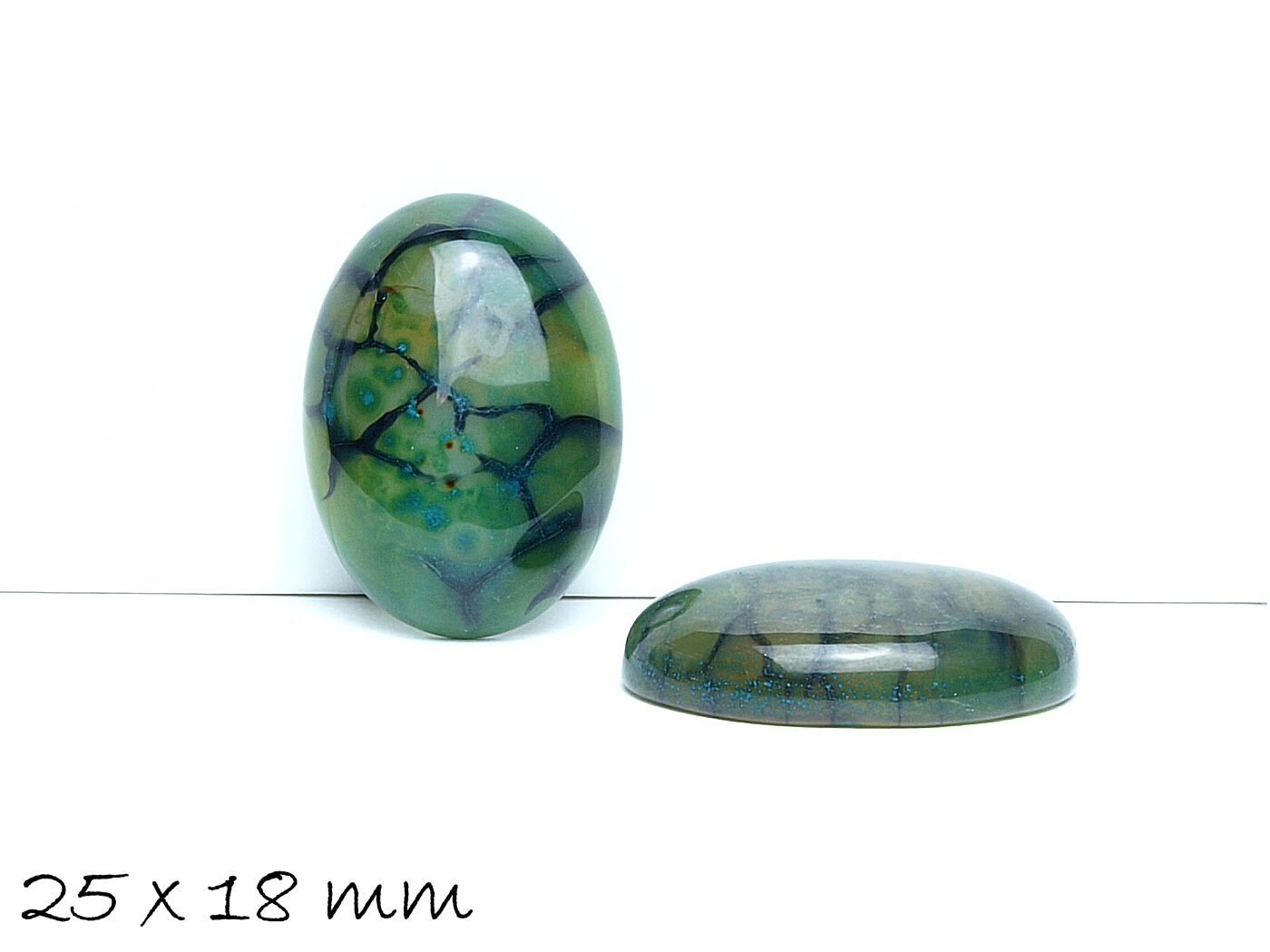 1 Stück Edelstein Cabochon, Achat, Drachenader, 25 x 18 mm, grün-schwarz