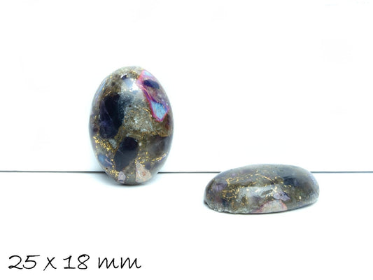 1 Stück ovaler Edelstein-Cabochon, synthetischer Amethyst und See Sediment Jasper 25 x 18 mm