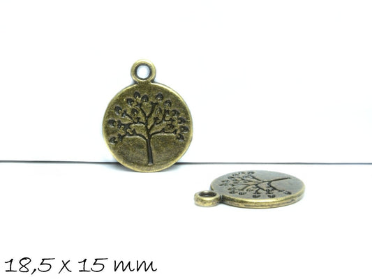 4 Stück Anhänger Baum, Tree of Life, in bronze,  18,5 x 15 mm
