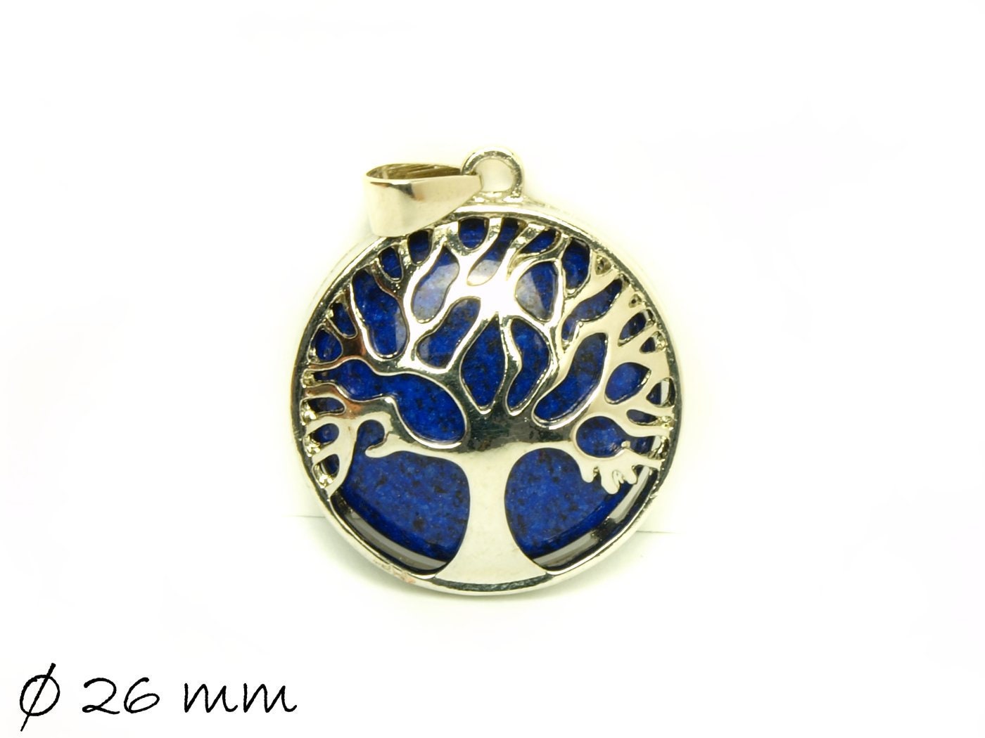 1 Stück Anhänger Edelstein Lapis Lazuli, Tree of Life, Lebensbaum,  Ø 26 mm