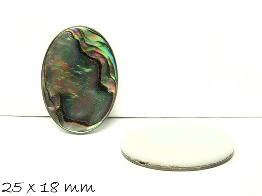 1 Stück ovaler  Cabochon,  Abalonen Perlmutt, oval, 25 x 18 mm, blau, bunt