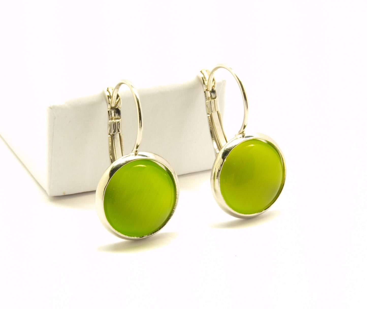 Ohrringe nach Wahl Cabochon Glas Fimo grün weiß gelb retro Muster