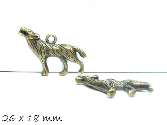 4 Stück Anhänger Wolf in bronze,  26 x 18 mm