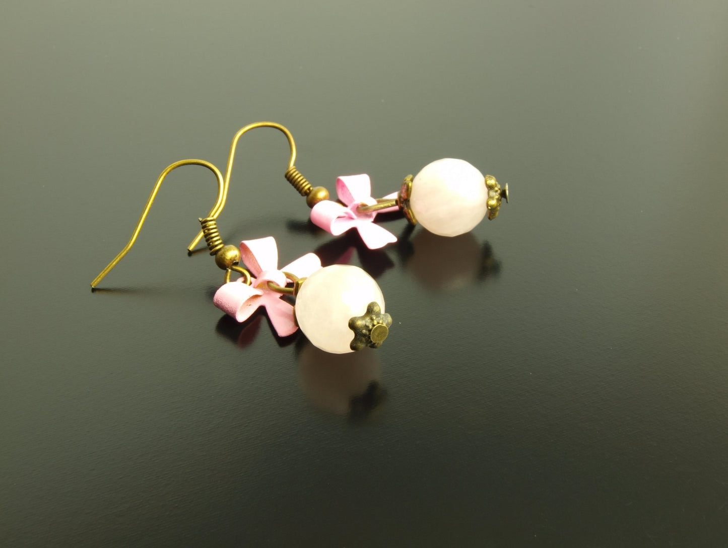 Ohrringe Perlen nach Wahl Jade Aventurin Koralle Achat rosa pink grün Blume Blüte Schleife