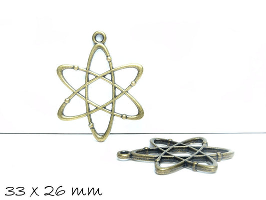 4 Stück Anhänger Atom bronze 33 x 26 mm