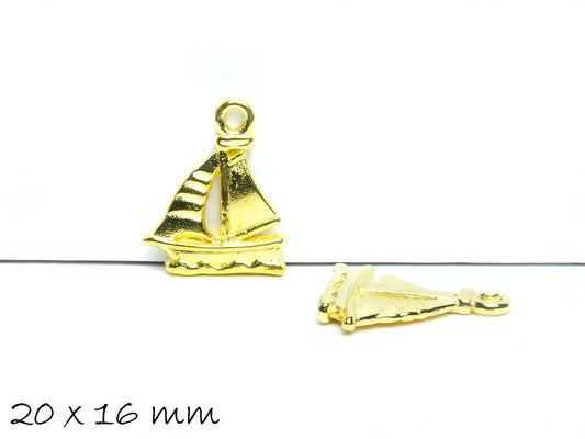 6 Stück Anhänger Boot, gold, 20 x 16 mm