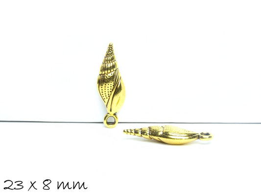 10 Stück Anhänger Schnecke, Muschel, 23 x 8 mm in gold