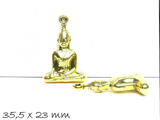 2 Stück Anhänger Guan Yin, Budda, in gold, 35,5 x 23 mm