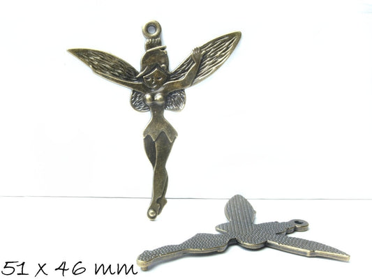 2 Stück Anhänger Fee in bronze 51 x 46 mm, XXL