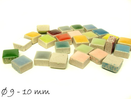 10 Stück Quadratische Porzellan Cabochons Mosaik, 9-10 x 9-10 mm, bunter Farbmix