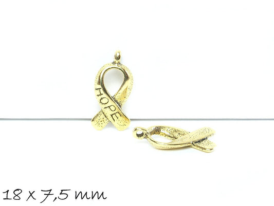 10 Stück Anhänger Schleife, Hope, 18 x 7,5 mm in gold