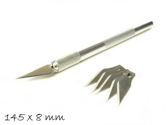 Cutter Messer Schneidewerkzeug, mit Schutzkappe und 5 Klingen, 145 mm lang