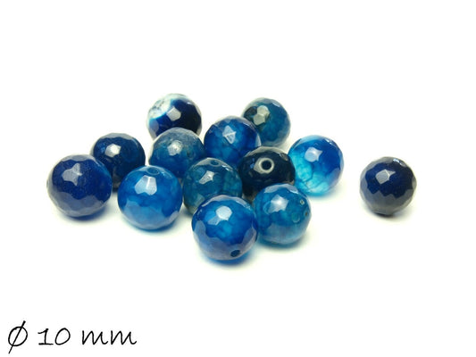 10 Stück Facettierte Achatperlen, Ø 10 mm, blau