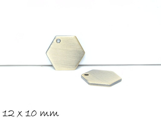 6 Stück Anhänger Stempel Hexagon Messing bronze, 12 x 10 mm
