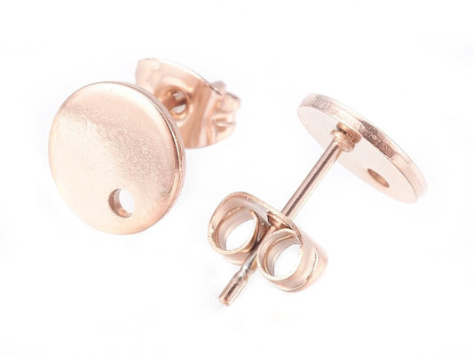 10 Stück Ohrstecker mit Öse Edelstahl, rosegold, rund, Scheibe, Ohrringe, 8mm