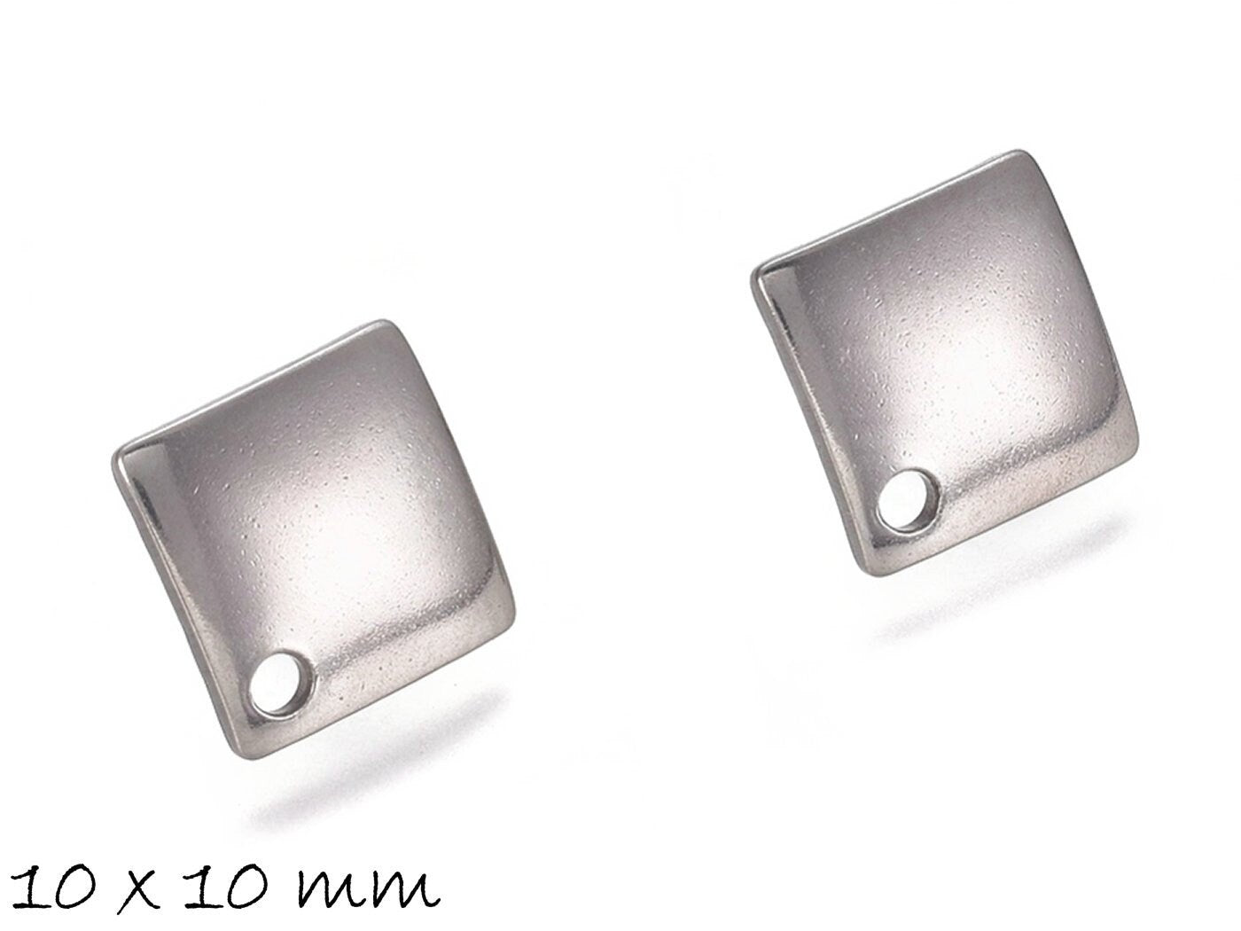 10 Stück Ohrstecker mit Öse Edelstahl, silber, Quadrat, Ohrringe, 10 x 10 mm