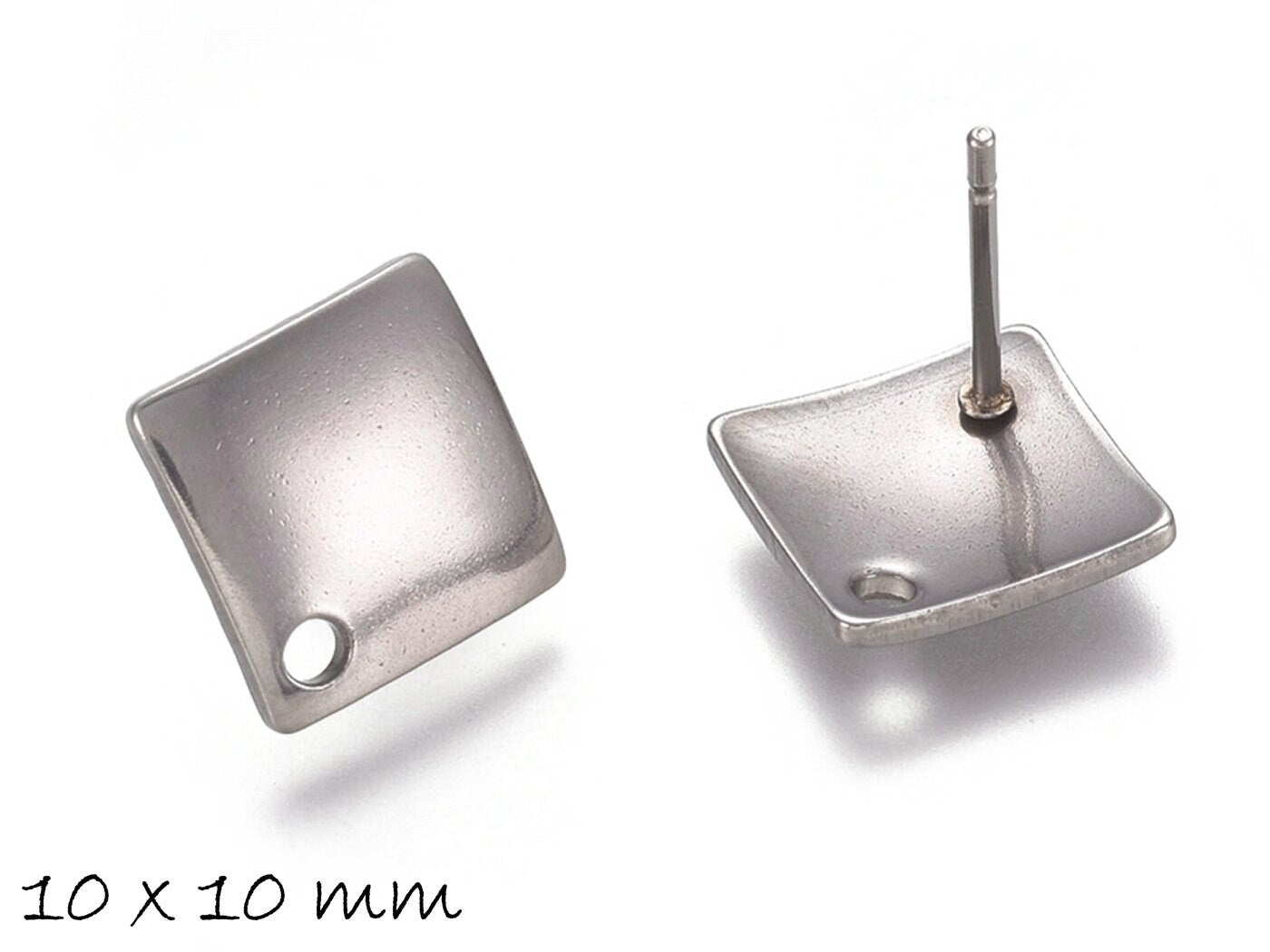 10 Stück Ohrstecker mit Öse Edelstahl, silber, Quadrat, Ohrringe, 10 x 10 mm