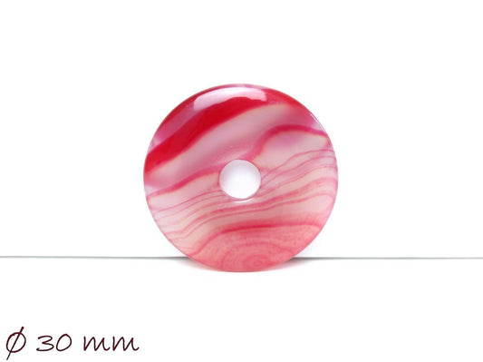 1 Stück Edelstein Donut Anhänger, Achat Ø 30 mm, pink-weiß